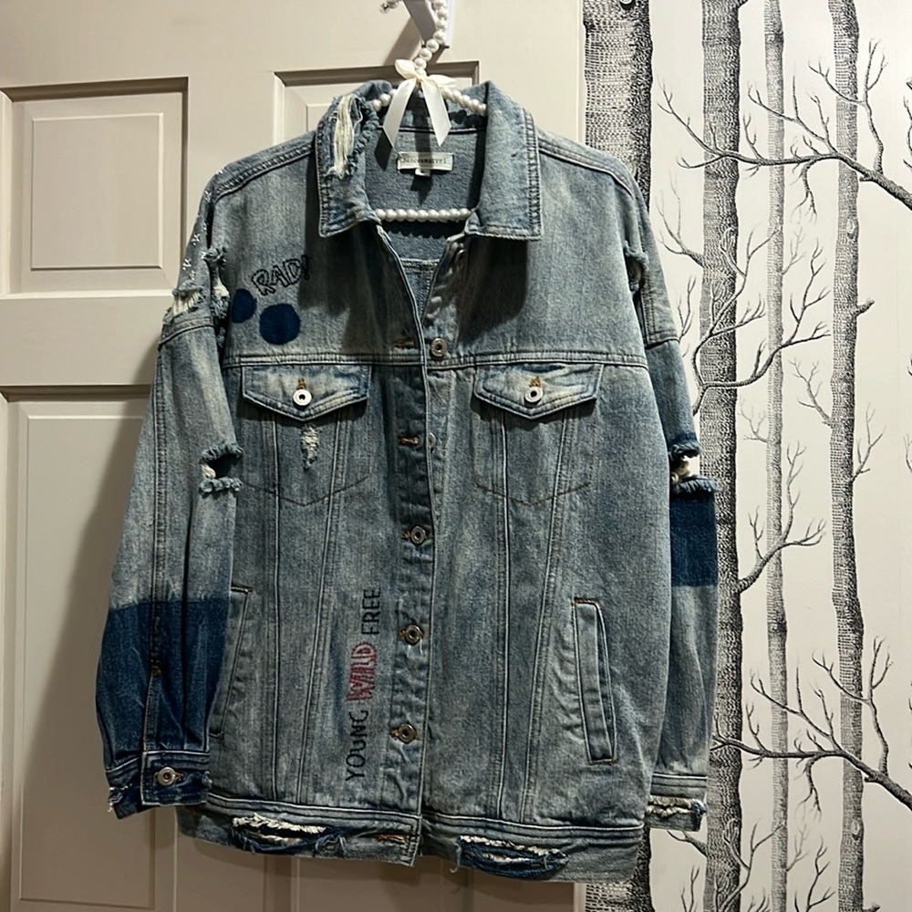 DANCE & MARVEL DISTRESSED OVERSIZED JEAN JACKET-SIZE SMALL